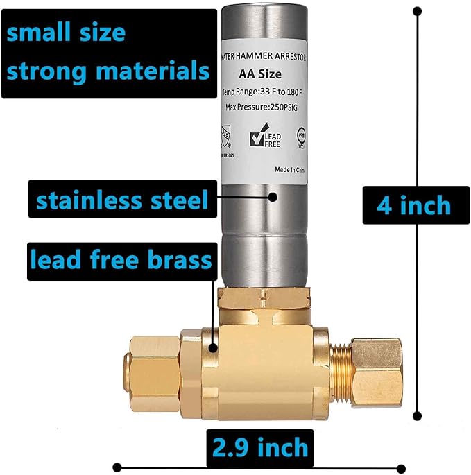 (2 Pack) Lidertik Water Hammer Arrestor for Dishwasher and Toilet 3/8 Inch Male Compression and 3/8 Inch Female Compression, Absorb Shock and Reduce Noise for Water Pipe