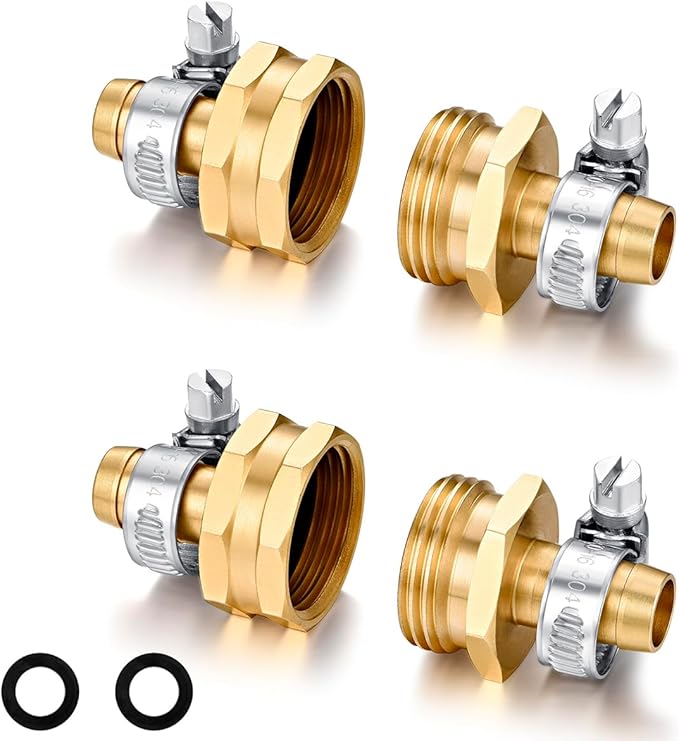 Garden Hose Repair Connector with Clamps Hose End Repair Kit, 1/2"Barb Garden Hose Fittings Male and Female brass garden hose ends (1/2"Barb-2 Set)