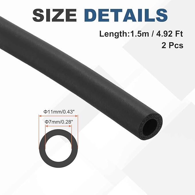 2pcs 2/7" ID Pipe Insulation Foam Tube, EPDM Pipe Cover 3/7" OD Wrap Roll Bar Tubing 4.9FT Long - Insulation Freeze Heat Preservation for Guitar Stand/AC Units/Exercise Machine