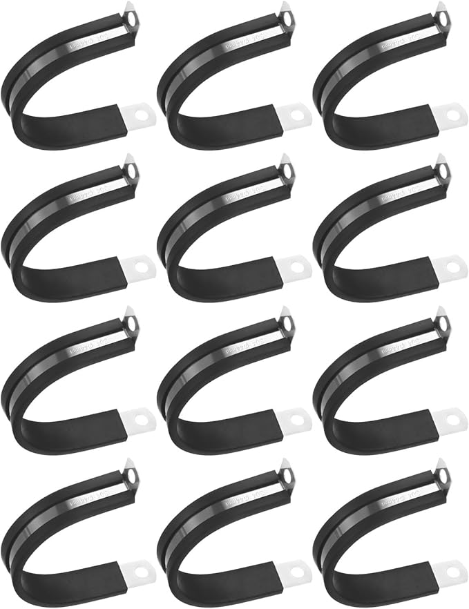 12-Pack Cable Clamps, 1-23/32 inch/ 44 mm 304 Stainless Steel Rubber Cushioned Insulated Cable Clamp R Shape Metal Holder for Tube/Wire/Pipe/Loop Installation