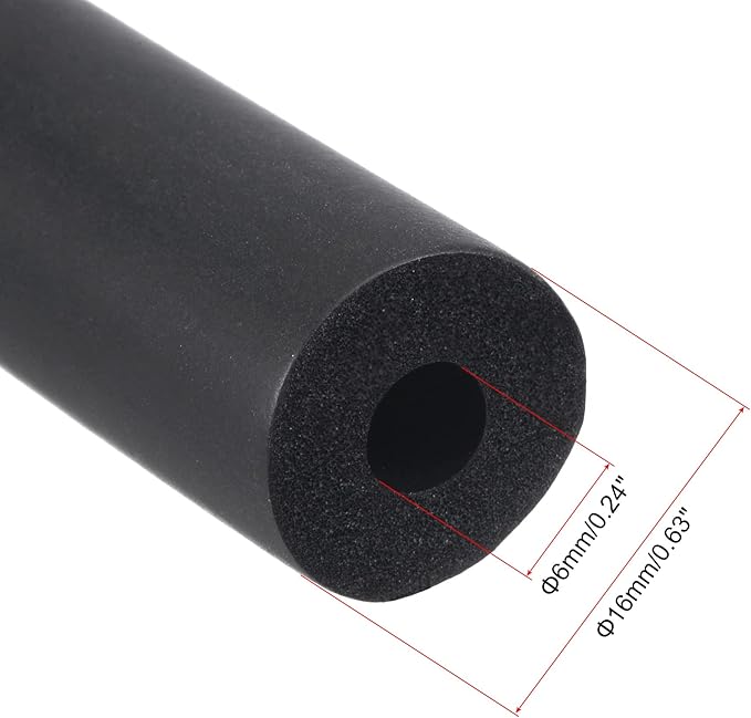 uxcell Foam Tubing for Handle Grip Support, Pipe Insulation, 6mm(1/4") ID 16mm OD 1m Length Black