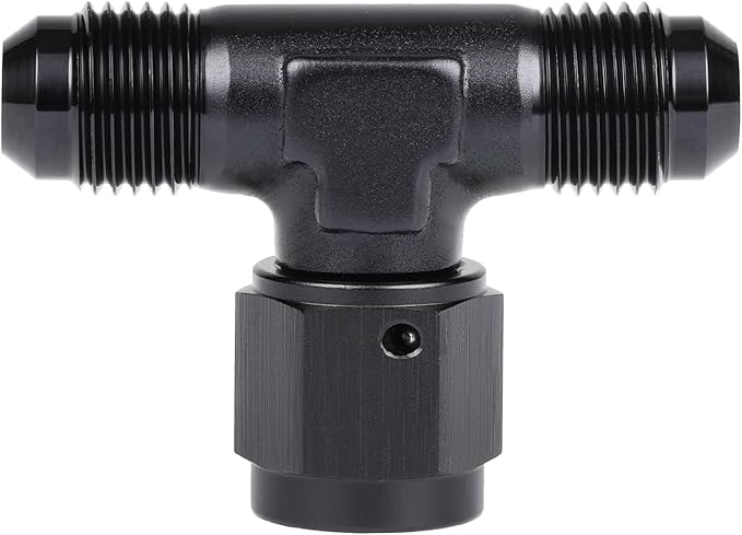 6AN Male Flare Tee T Fitting Adapter with AN6 Female Swivel On Side Aluminum Black