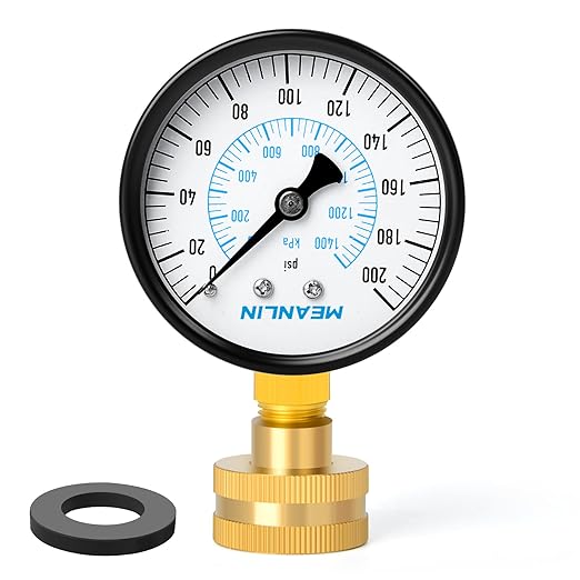 MEANLIN MEASURE 0-200Psi Water Pressure Gauge, 3/4" Female 2.5" FACE DIAL Water Pressure Test Gauge, Water Pressure Gauge for Home with Sealing Ring