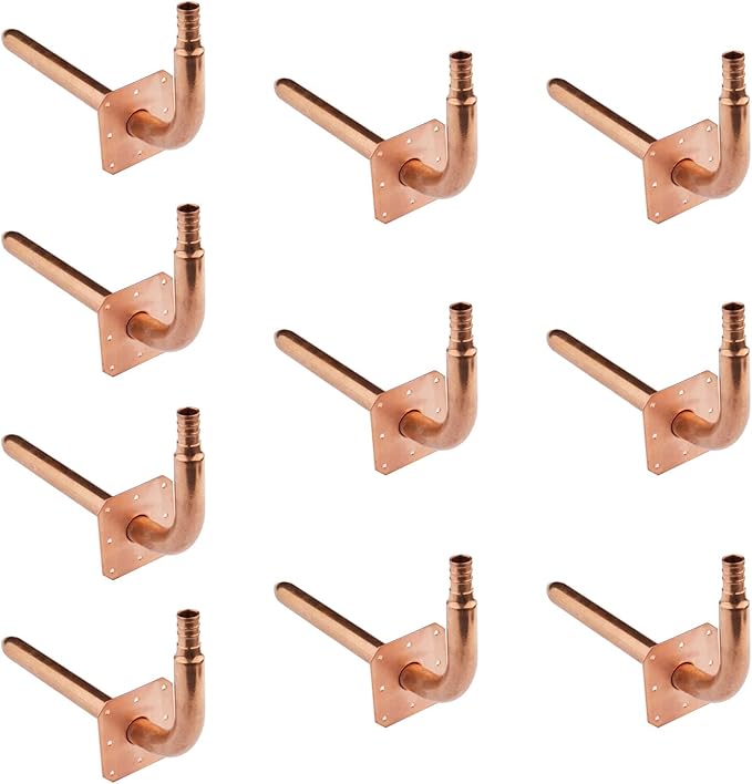 (Pack of 10) EFIELD Barb Crimp Pex Copper Stub Out Elbow with Wall Flange, 1/2"-8 Inch Length,(STUB016)