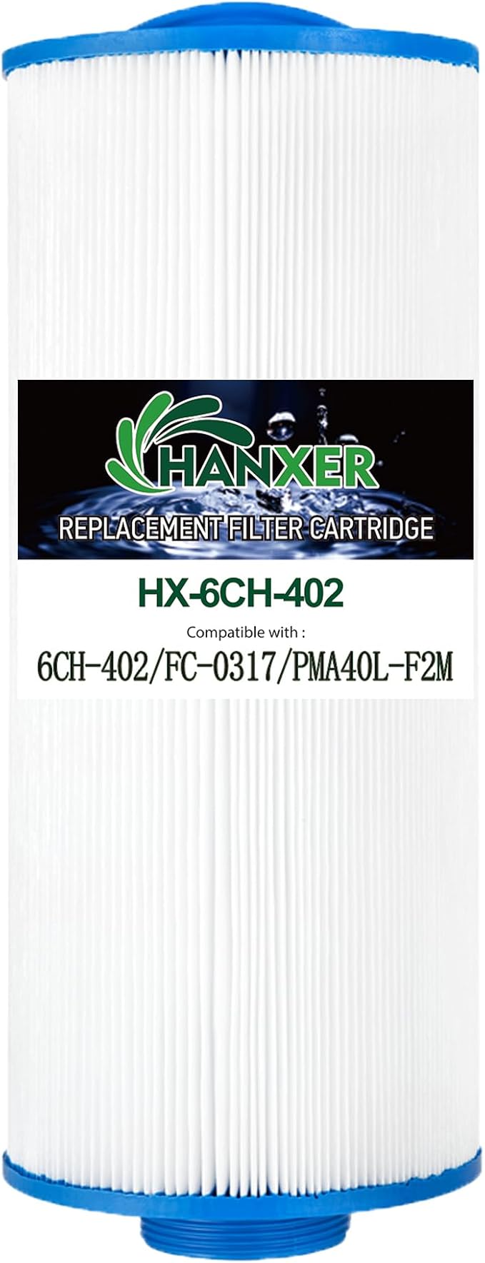 HANXER® PMA40L-F2M Spa Filter Cartridge Replaces for Unicel 6CH-402, PMA40L, Filbur FC-0317, Master Spas Twilight X268365, X268543, X268511, X268514, 60407, 40 sq.ft Hot Tub Filter, 1 Pack