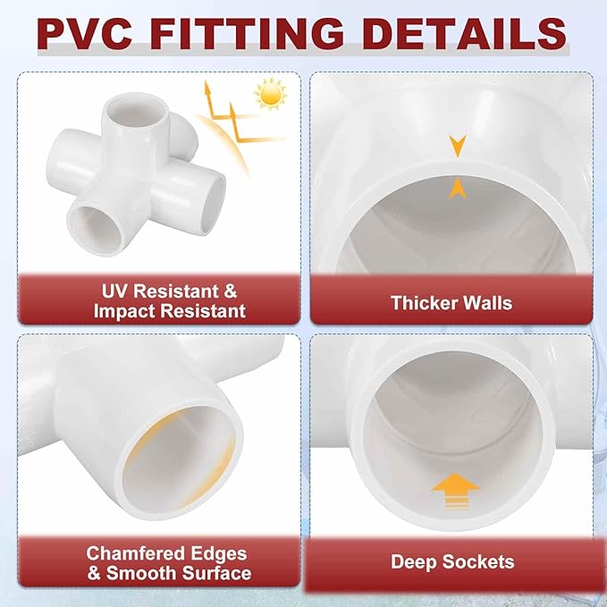 10Pcs 1" Elbow PVC Fitting, SCH40 5-Way Cross Furniture Grade PVC Pipe Fitting, DIY Corner Elbow Connector for Building Furniture, Greenhouse Frame Connection, Socket x Socket