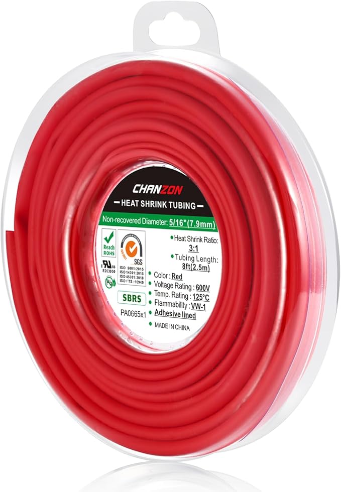 Chanzon 3:1 Ratio 5/16" (7.9mm) Heat Shrink Tubing - Marine Grade Waterproof Adhesive Lined - 8Ft Roll (2.5M Total Length) Red Polyolefin Sleeving Wrap Shrinking 3 to 1 Ratio 1pcs
