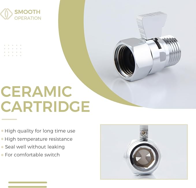 Water Flow Control Valve, Solid Brass Shower Head Flow reducer, Chrome