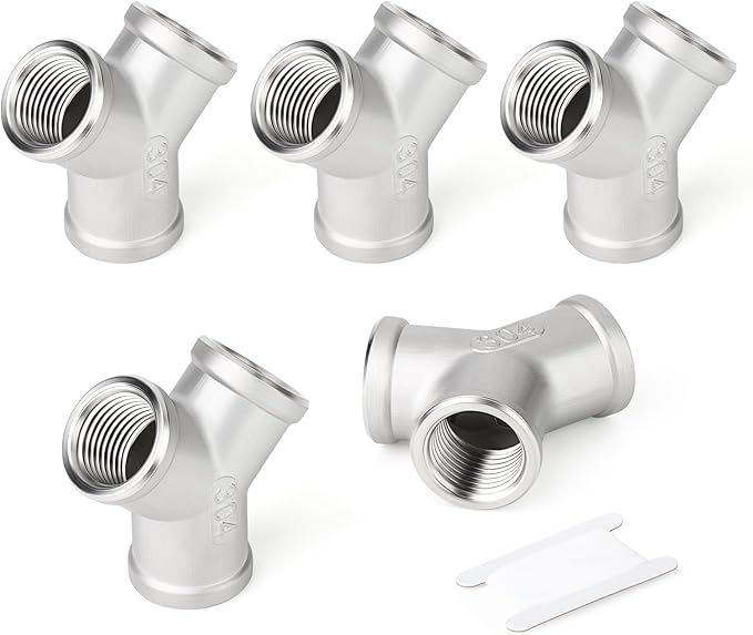 TAISHER 5PCS 304 Stainless Steel Y Shape 3 way Pipe Fittings, 1/2" x 1/2" x 1/2" NPT Female Pipe Fittings