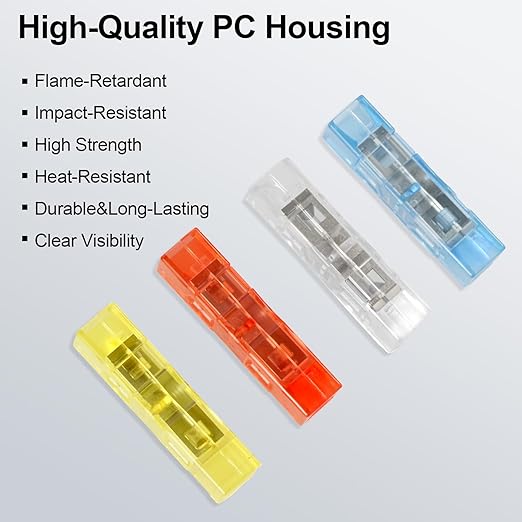 20Pcs Plug-in Quick-Connect Terminal Blocks, 1-in-1-out Wire Connectors, Convenient Wiring KV12, Replaces Electrical Tape (Red Blue Yellow White)