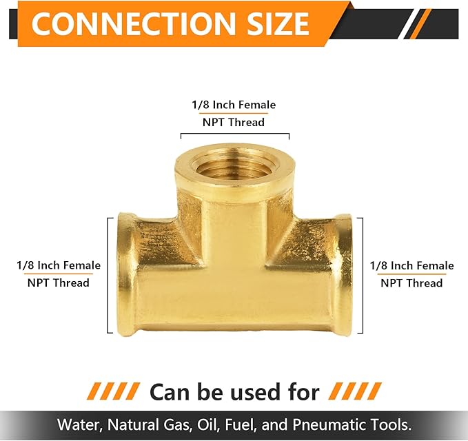 100-PCs HeSun Brass Pipe Fitting, 1/8" x 1/8" x 1/8" NPT Female Thread Tee