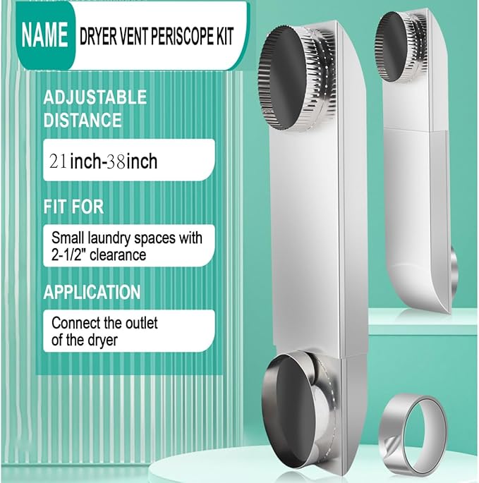 Periscope Dryer Vent, (21"-38") Adjustable Dryer Vent Upgraded 304 Stainless Steel Telescoping Dryer Vent Connector Kit for 4 in Outlet Tight Space Slim Flat Exhaust Duct Pipe Hose Replacement Vents