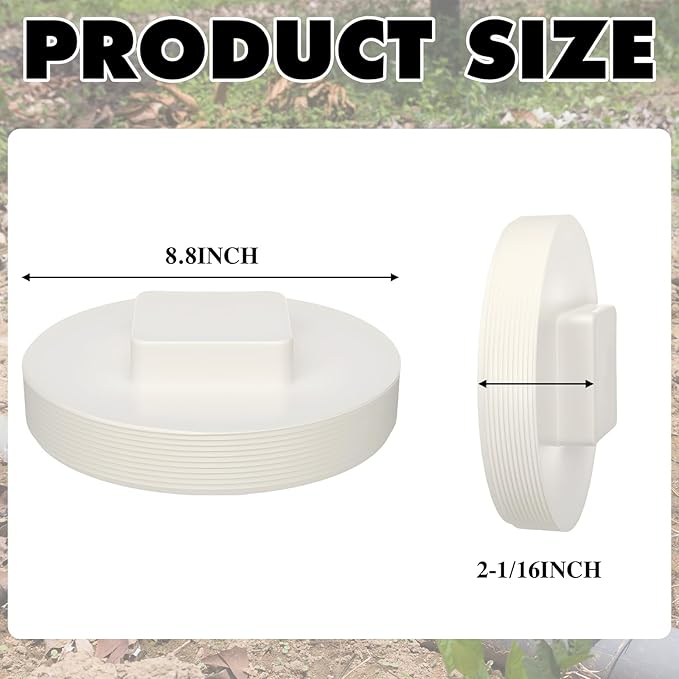 Frienda 2 Pcs 8 Inch NPT Male Threaded PVC Cleanout Plug PVC DWV Pipe Fitting Flush Sewer Cleanout Cap Cover Adapter for Plumbing Water Line Drainage Piping System