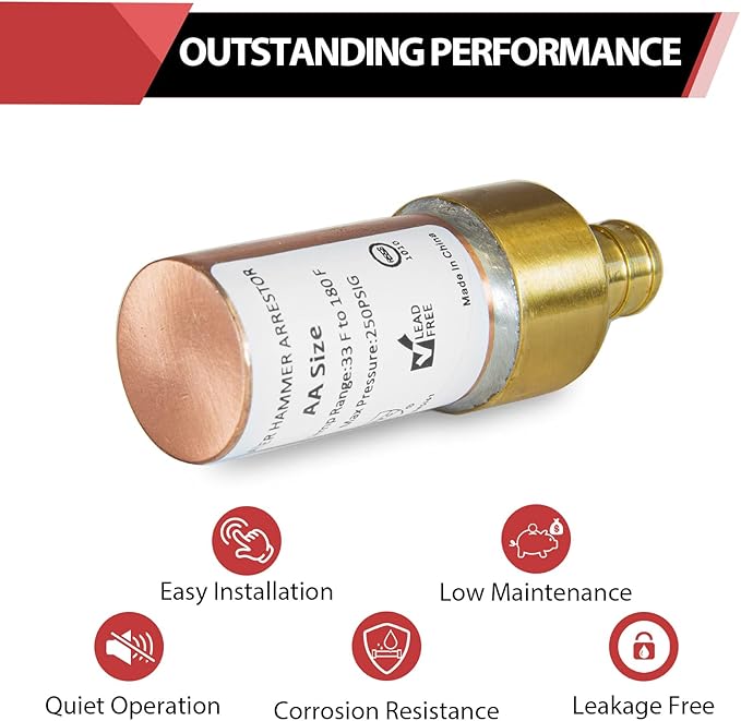 2-Pack EFIELD MH-110-1, 1/2-Inch Straight Pex Crimp Connection F1807 Copper Water Hammer Arrestor,(HAMMER001-2PCS)