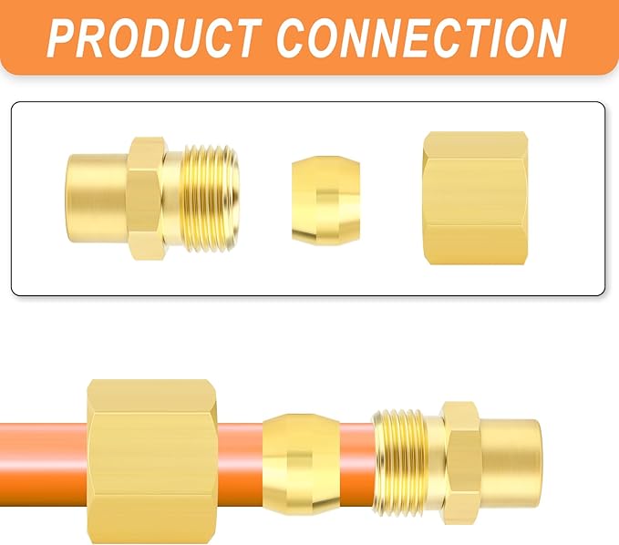 GASHER 10PCS Brass Compression Union Tube Pipe Fitting Connector, 5/16" Tube OD x 1/8" NPT Female Connector
