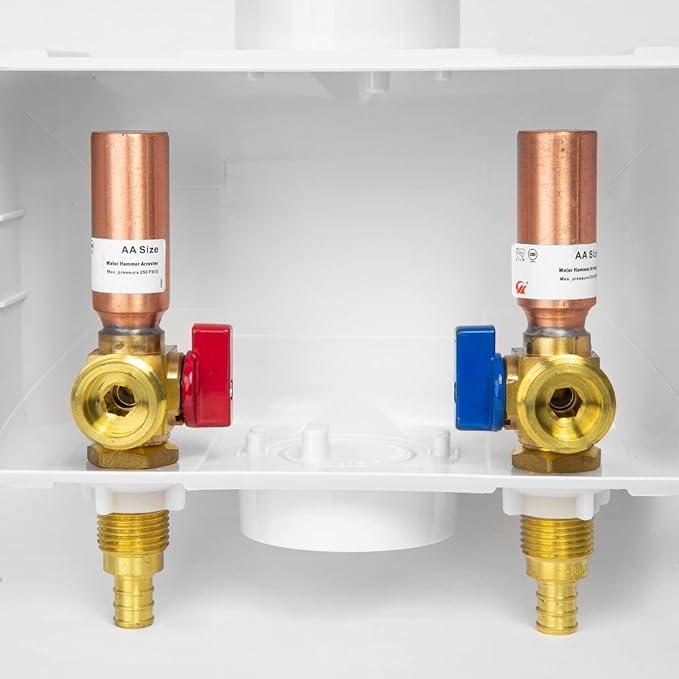 EFIELD Premium Washing Machine (Laundry) Outlet Box, 1/2-inch Crimp Pex Connection, Center Drain With Copper Water Hammer Arrestor,(WM027)