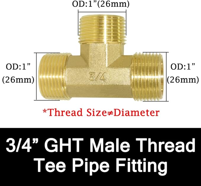 Joywayus Brass 3/4" GHT Garden Hose Threaded Tee Shaped 3 Way Connector Hose Pipe Fitting Coupler Adapter