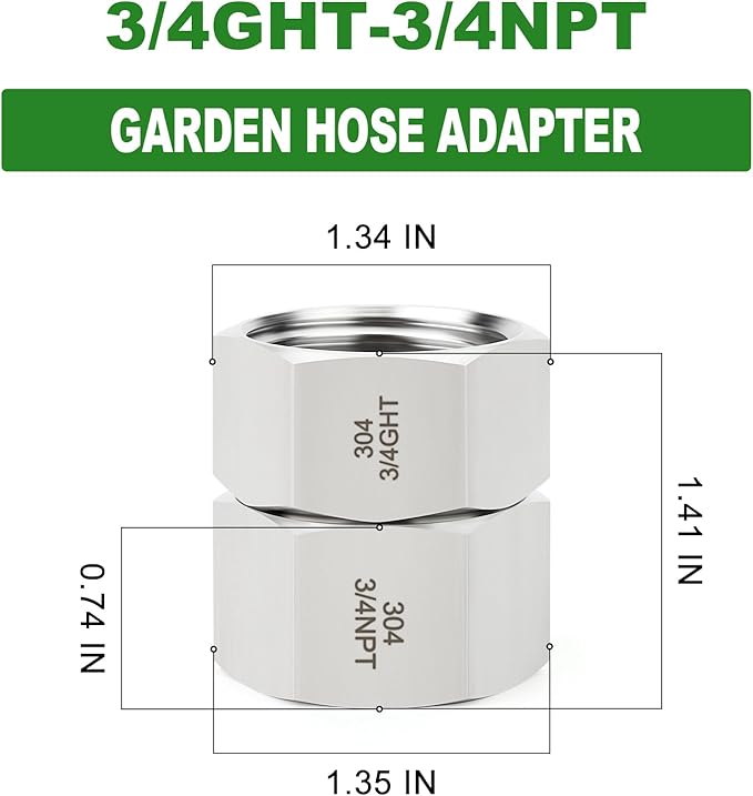 TAISHER 2PCS 304 Stainless Steel Garden Hose Adapter, 3/4" GHT Female x 3/4" NPT Female Garden Hose Connector with Washers