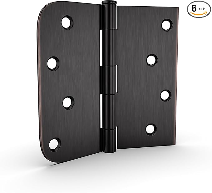 6 Pack goldenwarm 4in Oil Rubbed Bronze Door Hinges Interior Door Hinges 4 x 4 Inch with Square & Round Corners, Iron Material