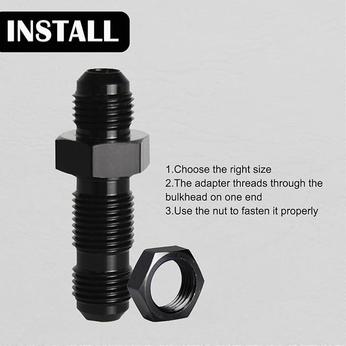 10AN Male Flare Straight Bulkhead Fitting Adapter with 10AN Nut Aluminum Black Hard Hex Anodized Connector