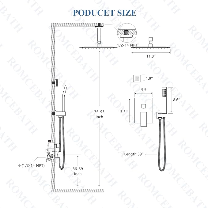 Rain Shower System With Complete 4 Pcs Body Sprays Jets And Pressured Balance Rough-in Valve,12Inch Rainfall Shower Head And Handheld, Modern Matte Black Ceiling Mount Shower Faucets Sets