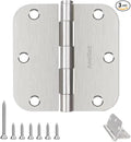 Door Hinges Brushed Nickel - 3 Pack Satin Nickel 3.5 Inch Rounded Interior Door Hinges with 5/8" Radius - Flat Iron Residential Standard 3 1/2 Inches Silver Door Hardware