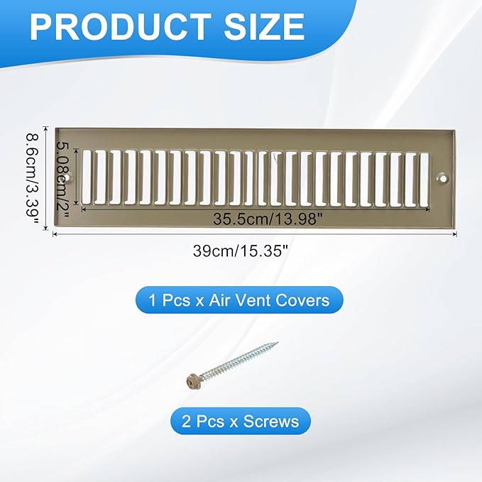 PATIKIL 2" x 12" Duct Opening Vent Cover, Toe Kick Vent Cover HVAC Toe Space Register Grille Return Air Grilles for Home Ceiling Wall Floor, Brown-Outer Size: 3.4" x 13.4"