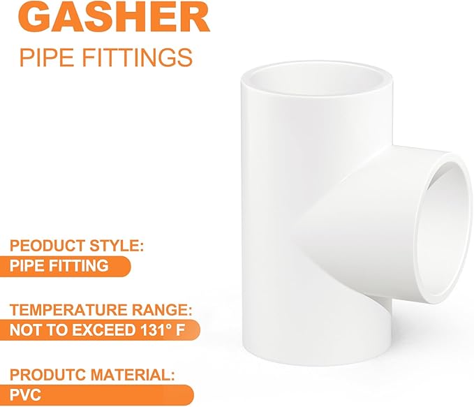 GASHER 4PCS PVC Pipe Fitting 2" PVC 3 Way Tee Furniture Grade Pipe Socket Fittings, For Home or Industrial
