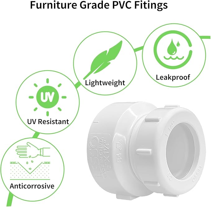 LESSO 2pack 1-1/2" Hub x 1-1/4" Slip PVC P-Trap Adapter fot kitchen sink drain kit