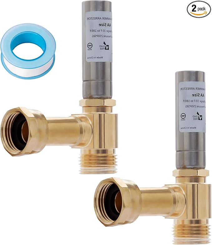 SUNGATOR 3/4" Angle Water Hammer Arrestor, 3/4 Inch FHT x 3/4 Inch MHT, Washer Air Hammer Arrestor for Stop Pipe Shocking, with A Sealing Tape (2-Pack)