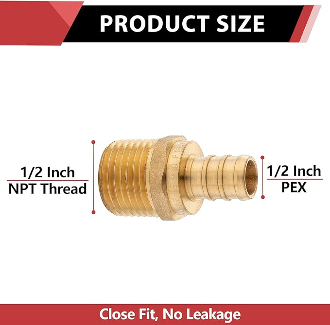 10-Pack Barb Crimp PEX 1/2" x 1/2" NPT Male Threaded Adapter For Pex Tubing Connecting Male Threaded Pipe (10)(PEX1807266)
