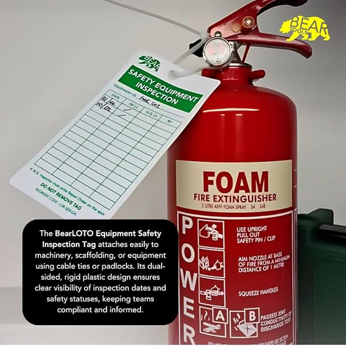 BearLOTO Safety Equipment Inspection Notice - Hazard & Accident Prevention Tag - Multiple Application - Machinery Fire Extinguisher Scaffold Ladder Equipment Factory - GreenWhite - Pack of 20