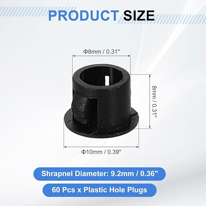 uxcell 60Pcs Plastic Hole Plugs, 8mm(5/16") Flush Type Panel Plugs, Round Snap Knockout Locking Plugs for Furniture Insert End Caps Panels, Black