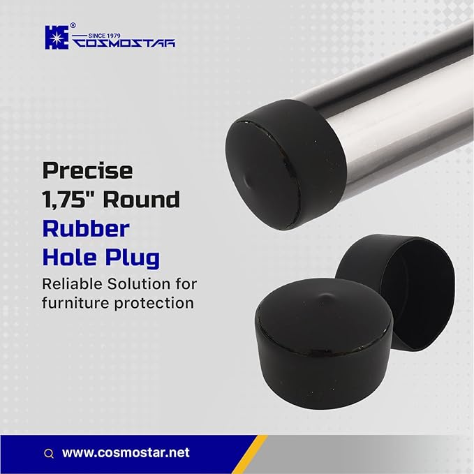 Cosmostar 1.75" Inch (44.45 mm) Round Rubber Hole Plugs - Durable Black End Caps for Metal Tubing, Fences, Chair & Furniture Legs | Easy Glide Protection & Secure