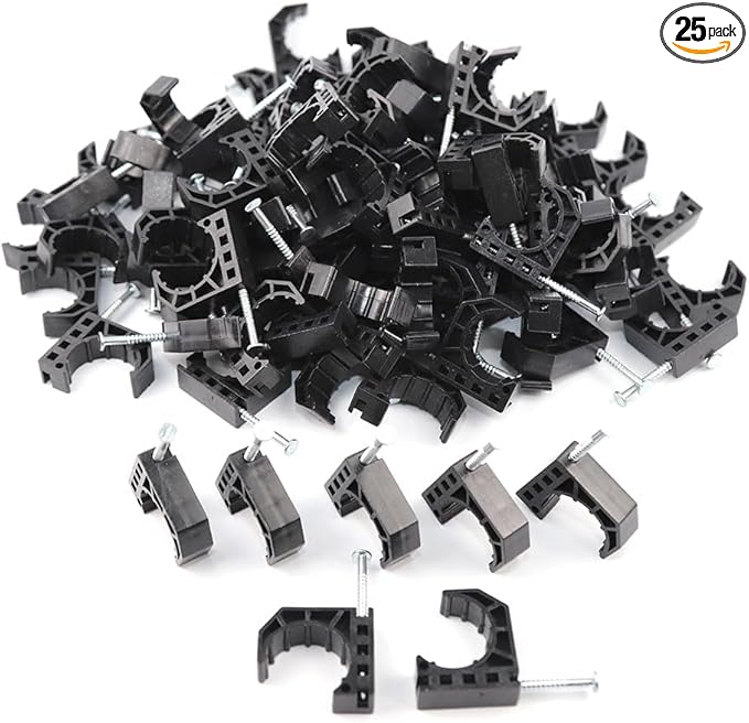 Tenke 25 PCS Black 1 inch Half Clamp J-Hook J Clamp with Nail for PEX Pipe Tubing Support (25pcs 1")