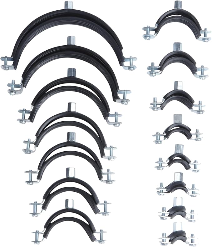 6 PCS Split Ring Pipe Hanger, Heavy Duty Adjustable Pipe Bracket Clamp with Screw & Expansion Tube, Wall Ceiling Mount Galvanized Iron Pipe Strap Supports Fit for Pipe OD 1.3-1.4 Inch(32-36mm)