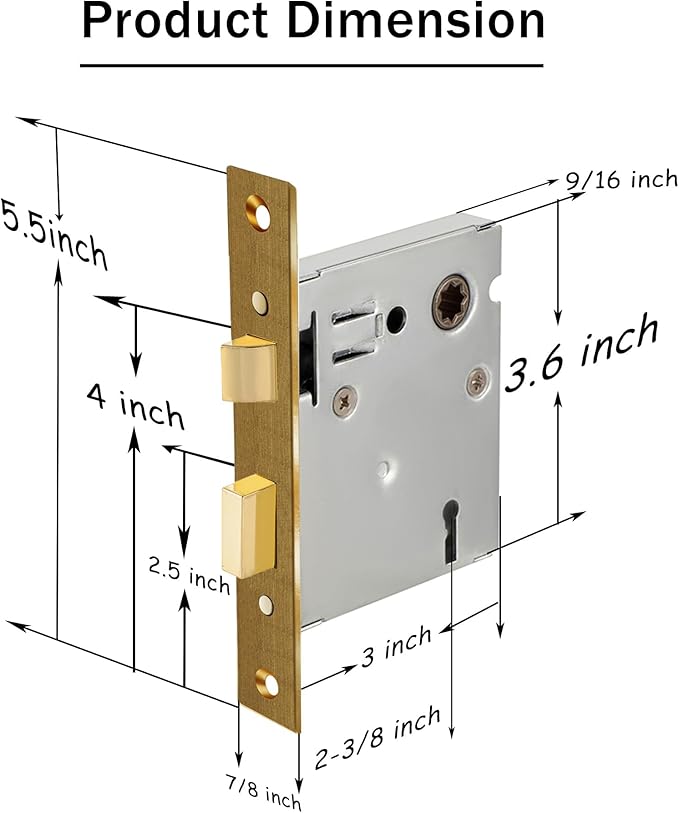 Mortise Lock Set Interior Door, Old Door Lock Replacement Parts, Antique Vintage Door Lock Hardware, Skeleton Keys and Reversible Latch, Mortise Lock Kit, Antique Brass Finish
