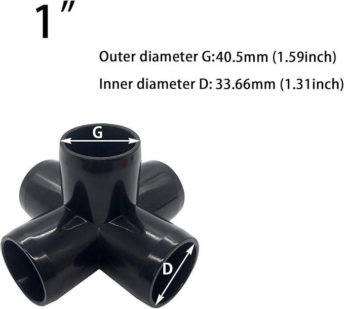 1“ Tee PVC Fitting 5 Way Elbow Connector, Furniture Grade 90 Degree Elbow Side Outlet, PVC Corner Fittings for Building Furniture Greenhouse Shed Tent Connection (Black-Pack of 8)