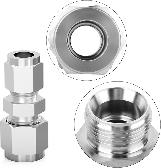 TAISHER 2PCS 304 Stainless Steel Compression Tube Pipe Fitting Connector, 1/4" Tube OD x 1/8" Tube OD Straight Adapter
