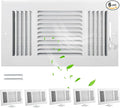 VIHOSE 6 Pcs Vent Covers 12 x 6 Inch HVAC Sidewall Air Ceiling Register 3 Way Vents for Wall Solid Steel Manual Adjuster for Bathroom Toilet Home Office(White)