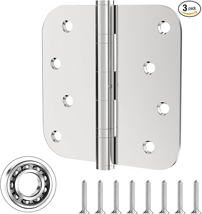 Hinges, 3 Pack Door Hinges Stainless Steel Hinges 4" Heavy Duty Hinge Ball Bearing Door Hinge with Rounded 5/8-Inch Radius Corners Thickness 3mm Hinges Heavy Duty Exterior Door Hinges
