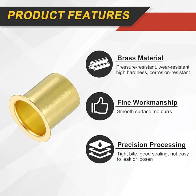 uxcell 5Pcs Fit for 14mm(9/16") Tube ID Brass Compression Fitting, Insert Tube Support Compression Sleeve Fitting, Sleeve Ferrules for Water Oil Air Pipe