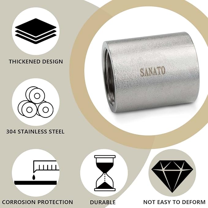 SANATO 3 Pcs SS 304 Forging Nipple Cast Piple, 1/4" NPT x 1/4" NPT Female Threaded, 50mm Piple Fittings