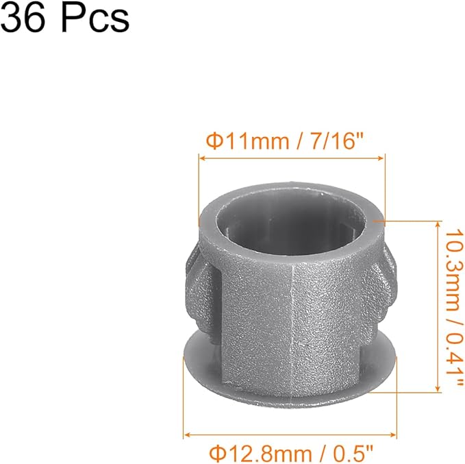 uxcell 11mm(7/16") Plastic Hole Plugs, 36Pcs Flush Type Panel Round Snap in Fastener Knockout Locking Plugs for Furniture Insert End Caps Panels, Grey