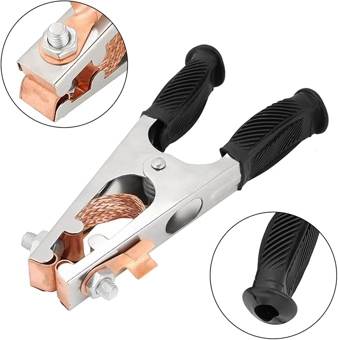 Welding Ground Clamp, 500A Electroplated Welders Grounds Clamps, Copper Braided Wire Welding Grounds Clip with Rubber Grip Ground Clamp for Welder Machine 7.9x3.5x1.2in(US)