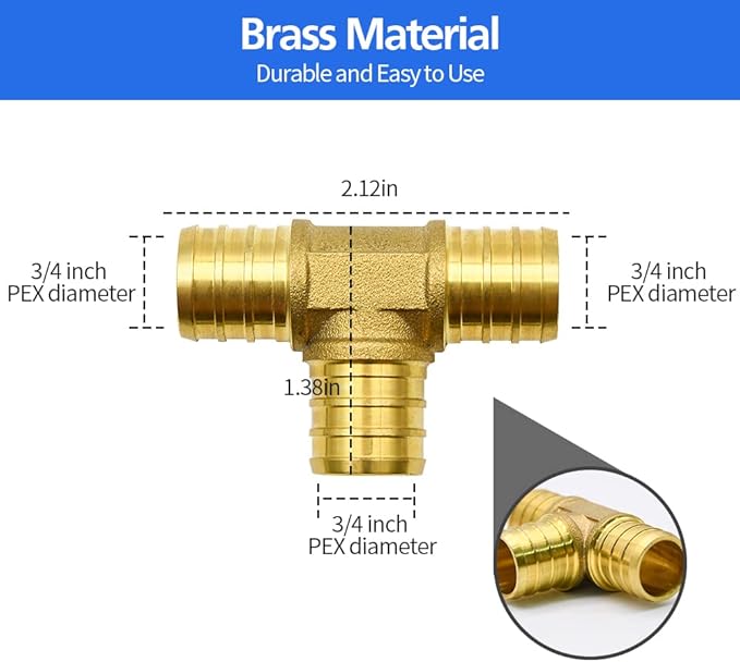 30pcs 3/4" PEX Fittings, Elbow TEE Straight Couplings Set, PEX Brass Crimp Fitting Combo with Tees, Elbows, Straights