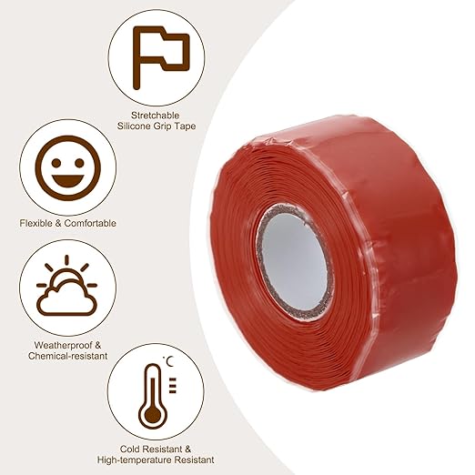 PATIKIL Grip Tape for Handles 1" x5ft, 2 Roll Self-Fusing Silicone Tape for Bike Handles Pull Up Bars Gym Equipment Plumb/Hose/Pipe Leaks Emergency, Red