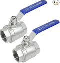 YADIAN 2 Pack 1-1/2'' Ball Valve NPT Female Full Port 304 Stainless Steel 1-1/2 inch Ball Valve Heavy Duty Shut Off Valve for Water, Oil, and Gas with Blue Locking Handles, 1000 WOG