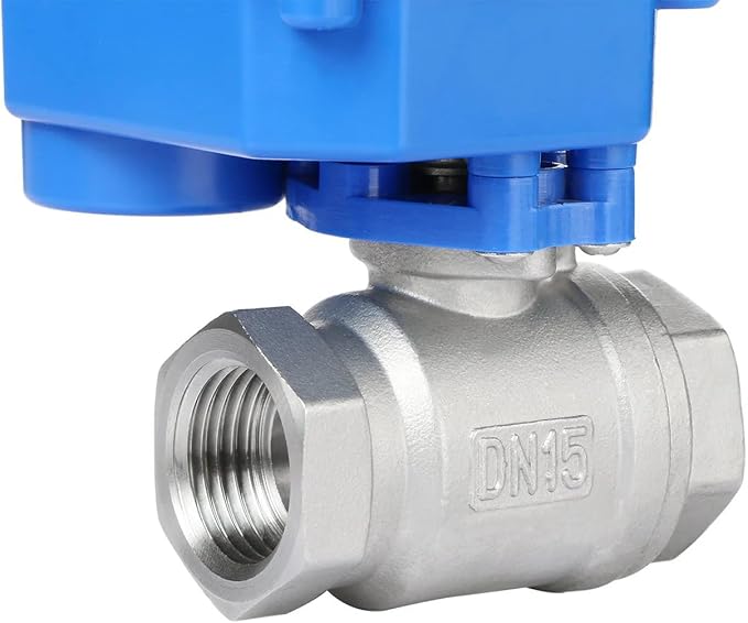 U.S. Solid Motorized Ball Valve- 1/2" Stainless Steel Ball Valve with Full Port, 9-24V AC/DC and 2 Wire Auto Return Setup