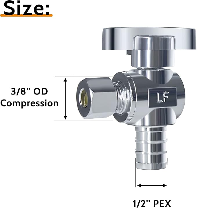 VINTEX 5 Pack 1/2 Inch Pex x 3/8 Inch Od Angle Pex Valve,Water Shut Off Valve,Quarter Turn Crimp Fittings Angle Stop Valve,Chrome Plated Brass,CPVC
